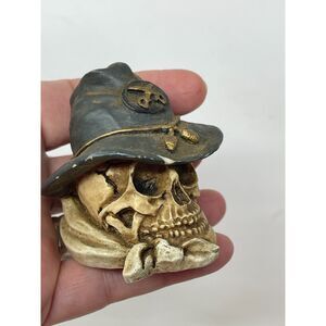 Miniature Pirate Captain Skull Figurine Statue Skeleton Halloween Decor Vintage